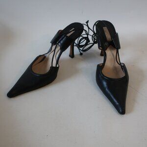 Women Michael Kors Black Leather Slingback Laced Back Pointy Heels 5